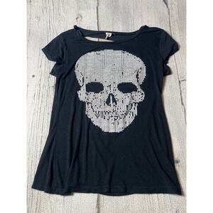 Deb y2k Skull Graphic T-Shirt cut open back Women Large Black Goth Grunge Edgy